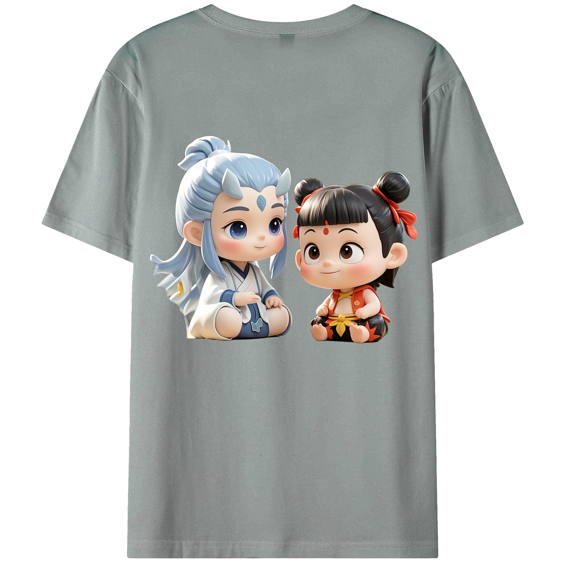 （画像用） Ne Zha 2 ナタ 魔童の大暴れ 綿100％ メンズ半袖Tシャツ（バックプリント） 通気性